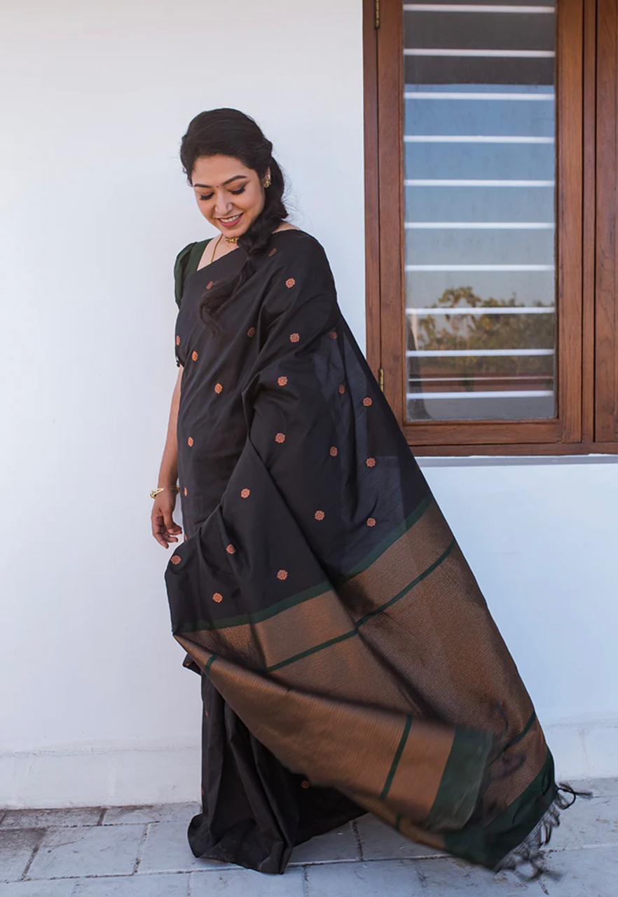 Most Black Soft Silk Saree With Classic Blouse Piece