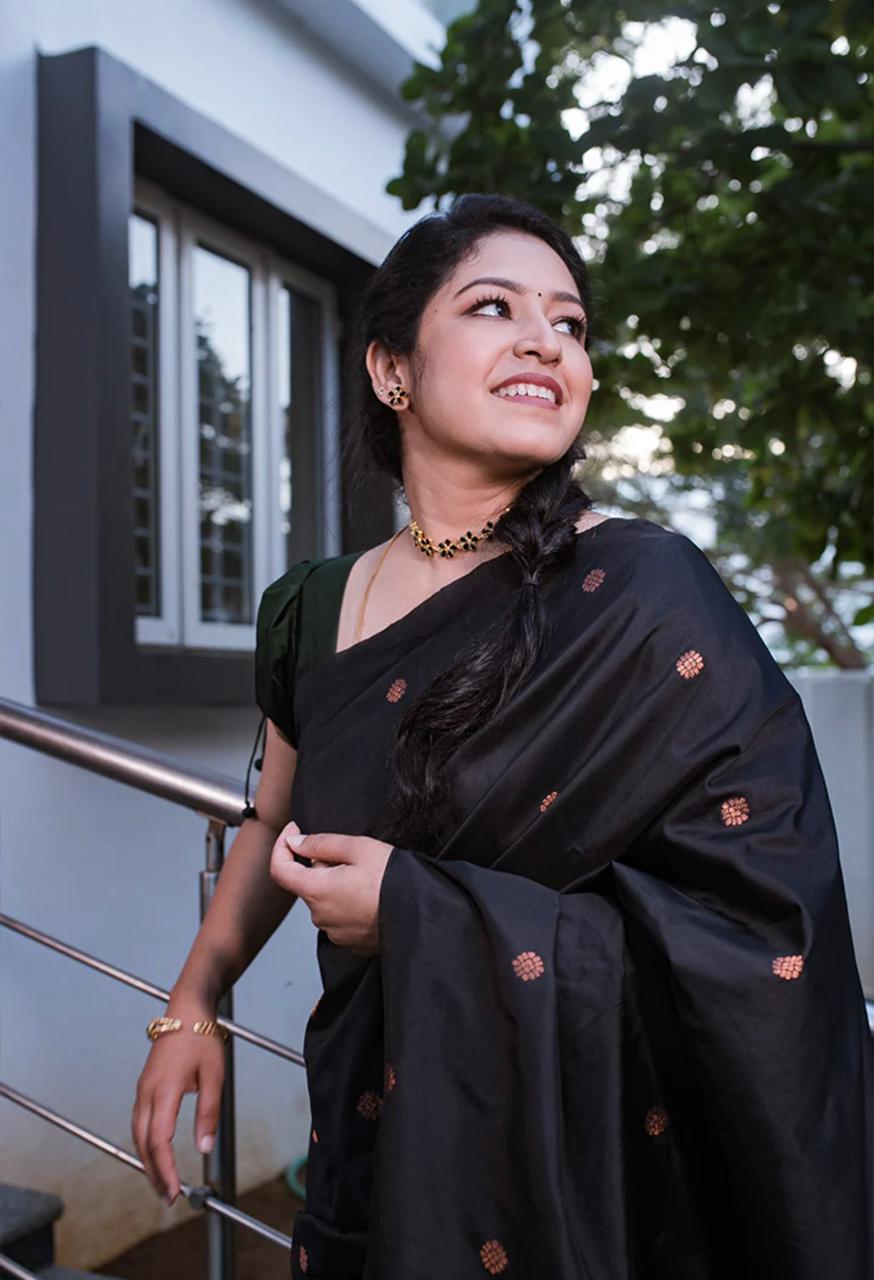 Most Black Soft Silk Saree With Classic Blouse Piece