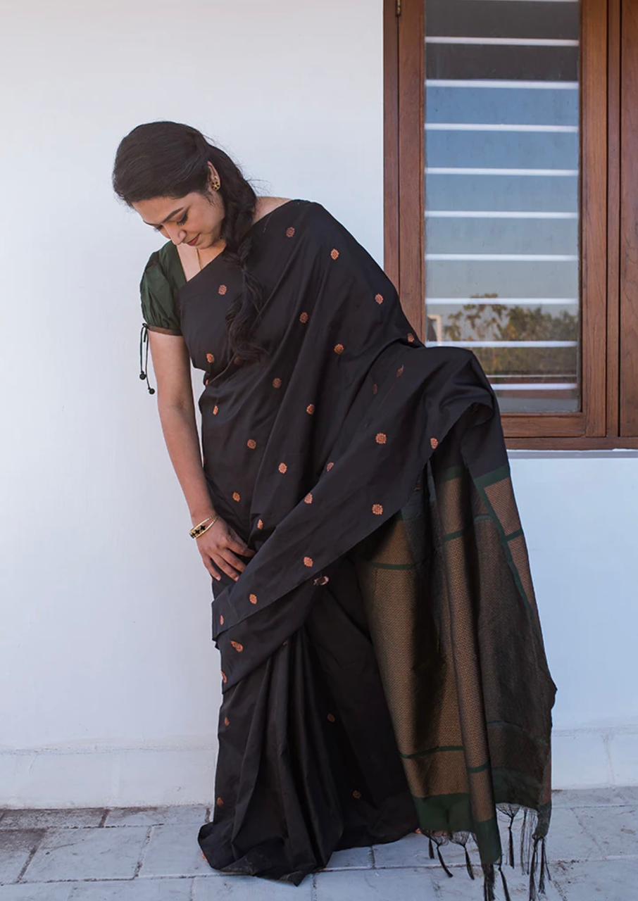 Most Black Soft Silk Saree With Classic Blouse Piece