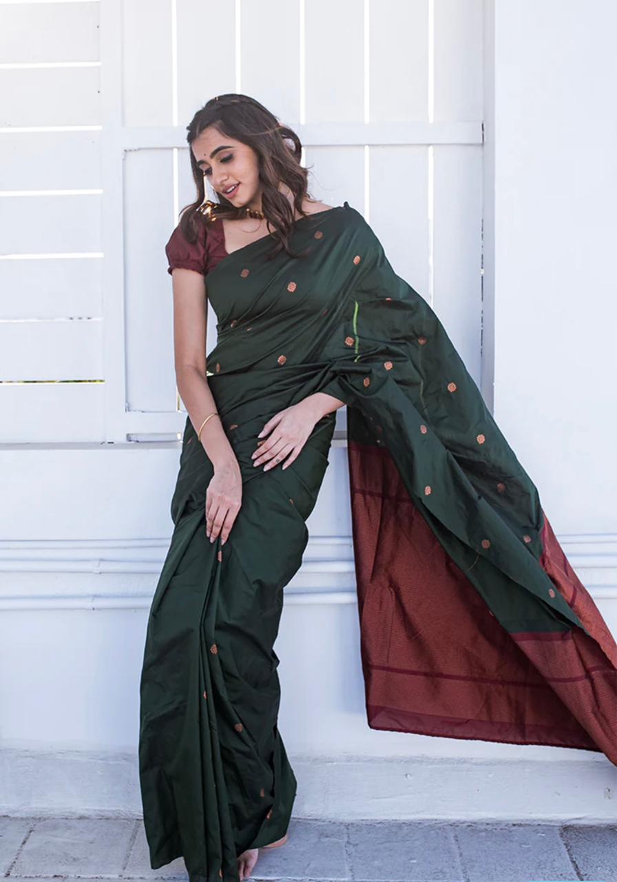 Embrocation Dark Green Soft Silk Saree With Admirable Blouse Piece