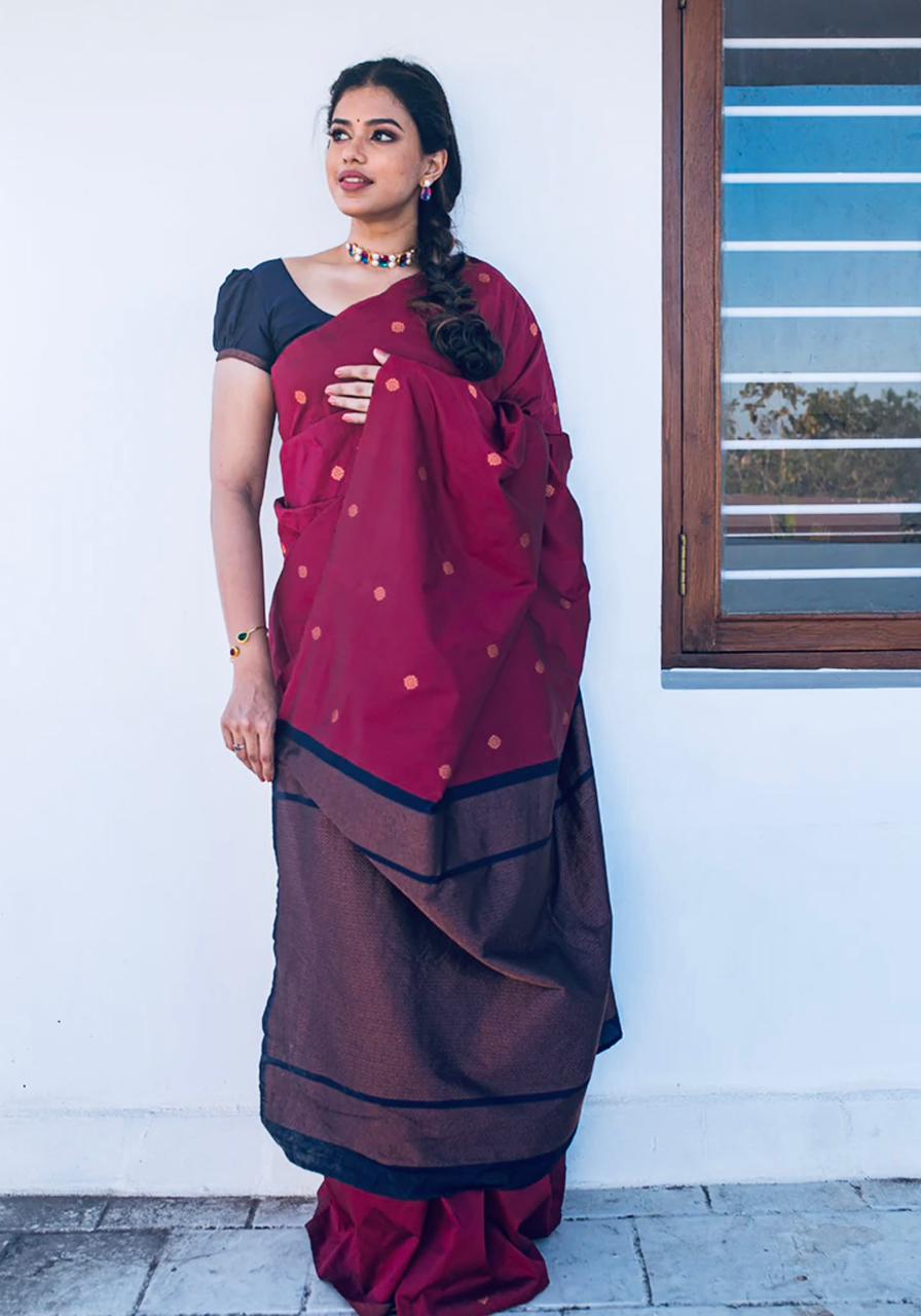 Forbearance Wine Soft Silk Saree With Majestic Blouse Piece