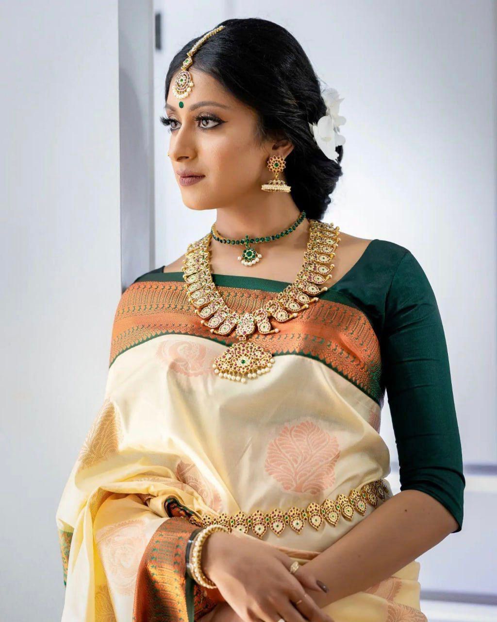 Classy Beige Soft Silk Saree With Impressive Blouse Piece