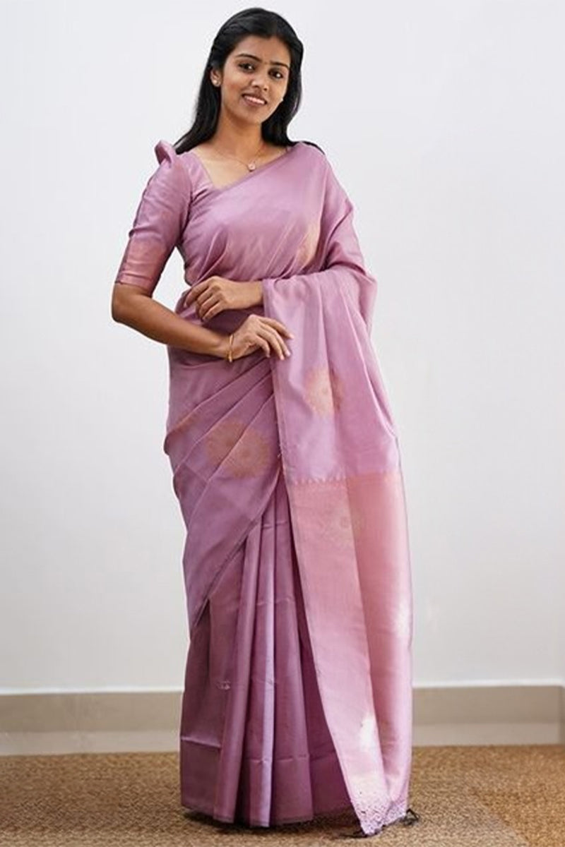 Staggering Baby Pink Soft Silk Saree With Outstanding Blouse Piece