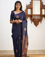 Vivacious Navy Blue Soft Silk Saree With Energetic Blouse Piece