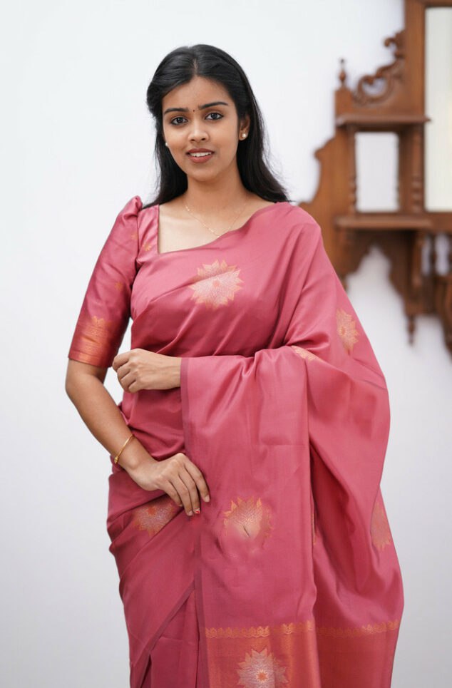 Majesty Pink Soft Silk Saree With Eloquence Blouse Piece