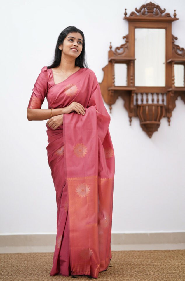 Majesty Pink Soft Silk Saree With Eloquence Blouse Piece