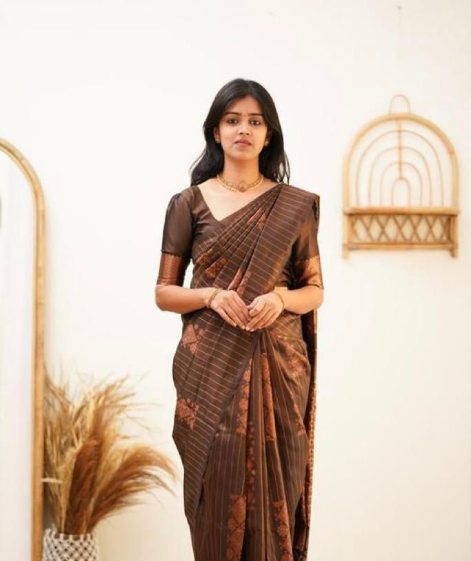 Effulgent Brown Soft Silk Saree With Opulent Blouse Piece