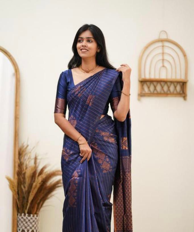 Ravishing Navy Blue Soft Silk Saree With Pleasant Blouse Piece