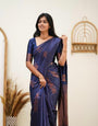 Ravishing Navy Blue Soft Silk Saree With Pleasant Blouse Piece