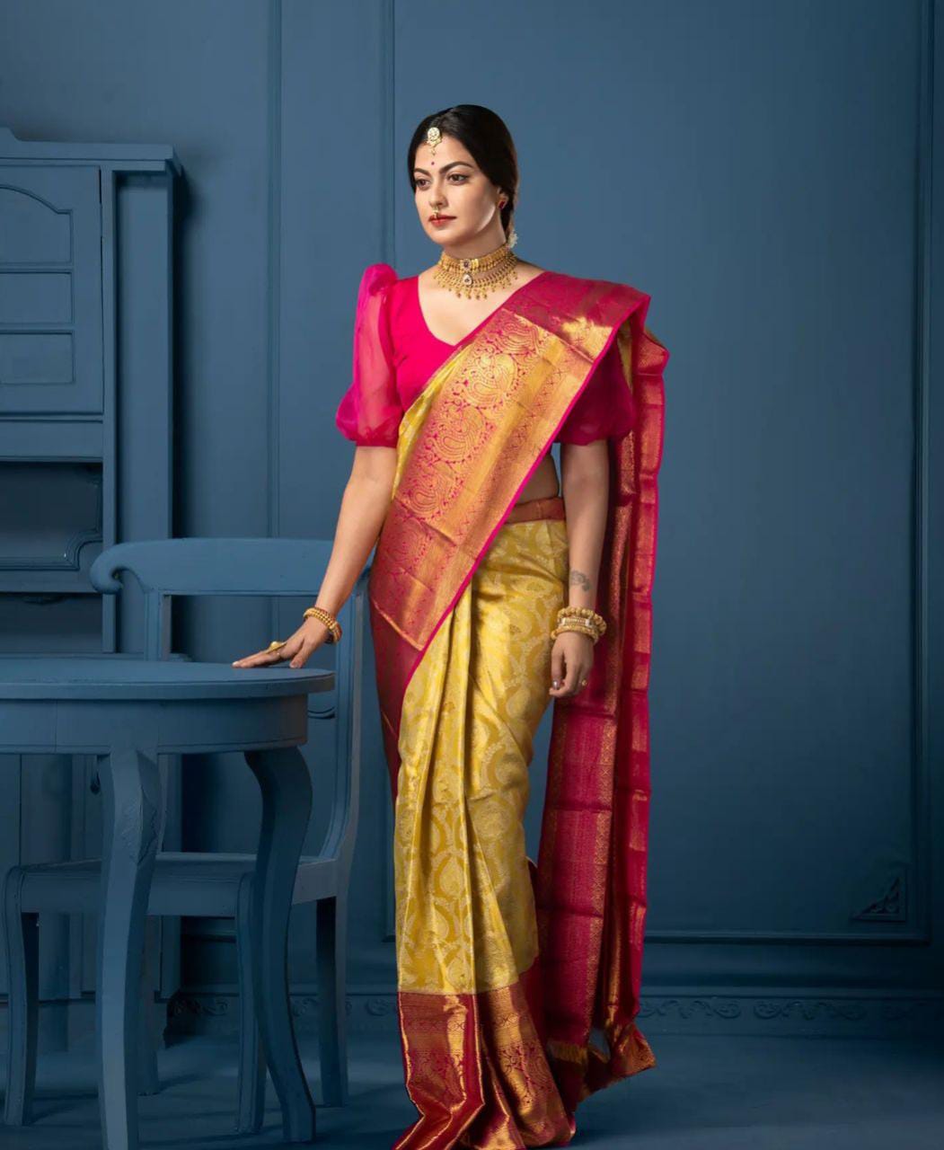 Artistic Yellow Soft Silk Saree With Epiphany Blouse Piece