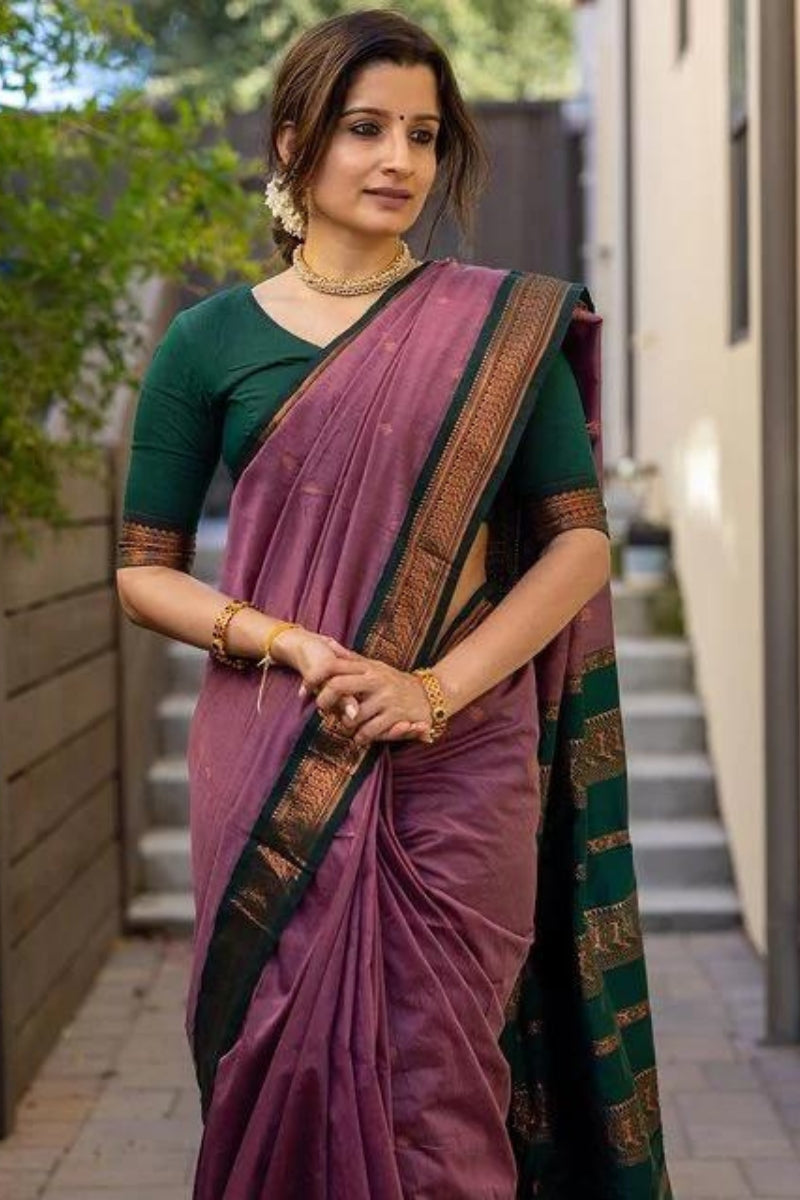 Demure Lavender Soft Silk Saree With Beautiful Blouse Piece