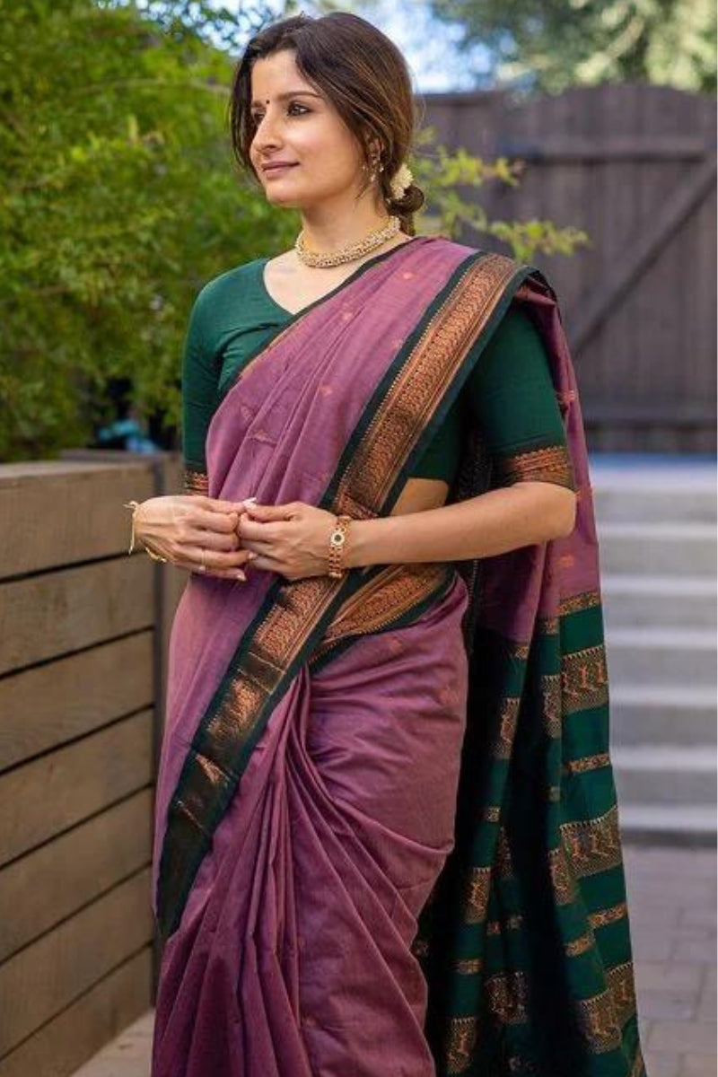 Demure Lavender Soft Silk Saree With Beautiful Blouse Piece