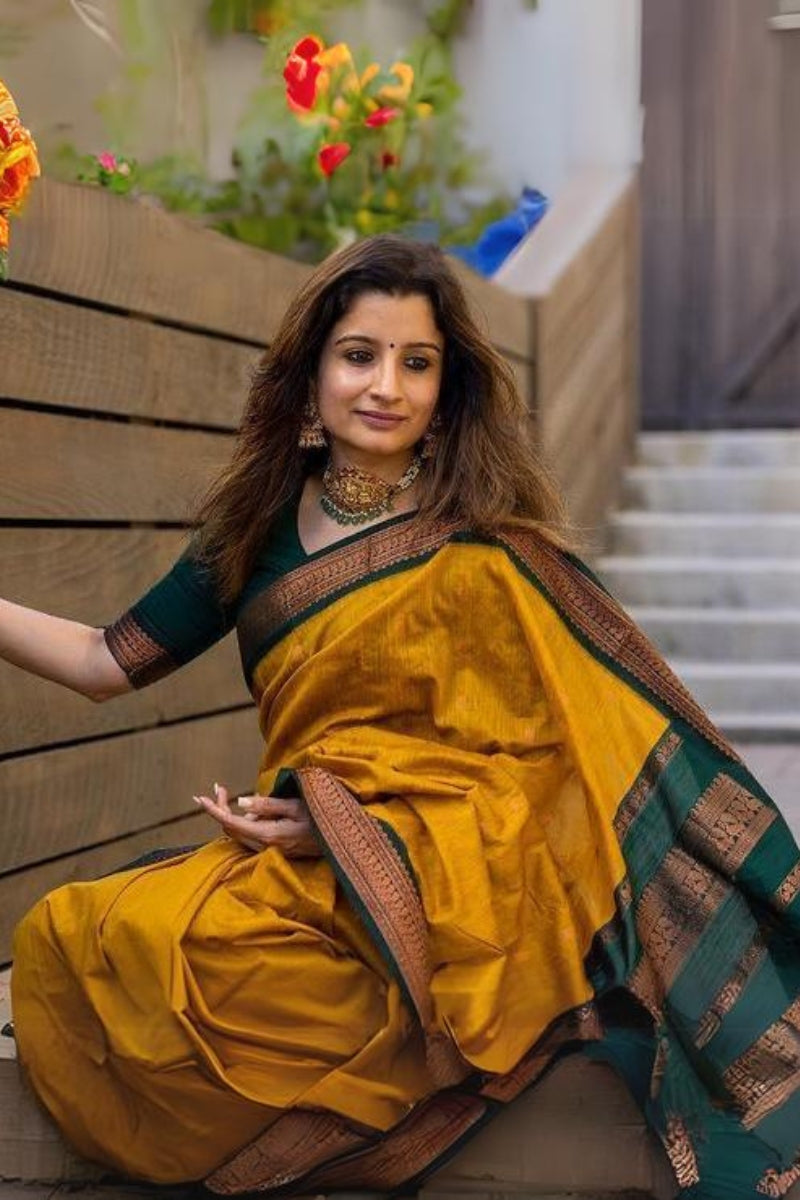 Preferable Mustard Soft Silk Saree With Attractive Blouse Piece