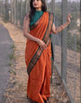 Elaborate Orange Soft Silk Saree With Most Blouse Piece