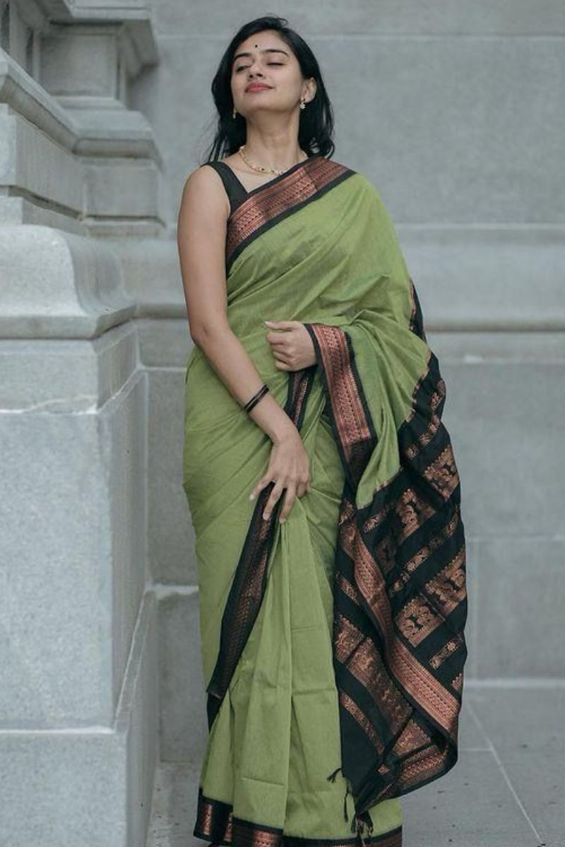 Assemblage Pista Soft Silk Saree With Imaginative Blouse Piece