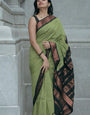 Assemblage Pista Soft Silk Saree With Imaginative Blouse Piece