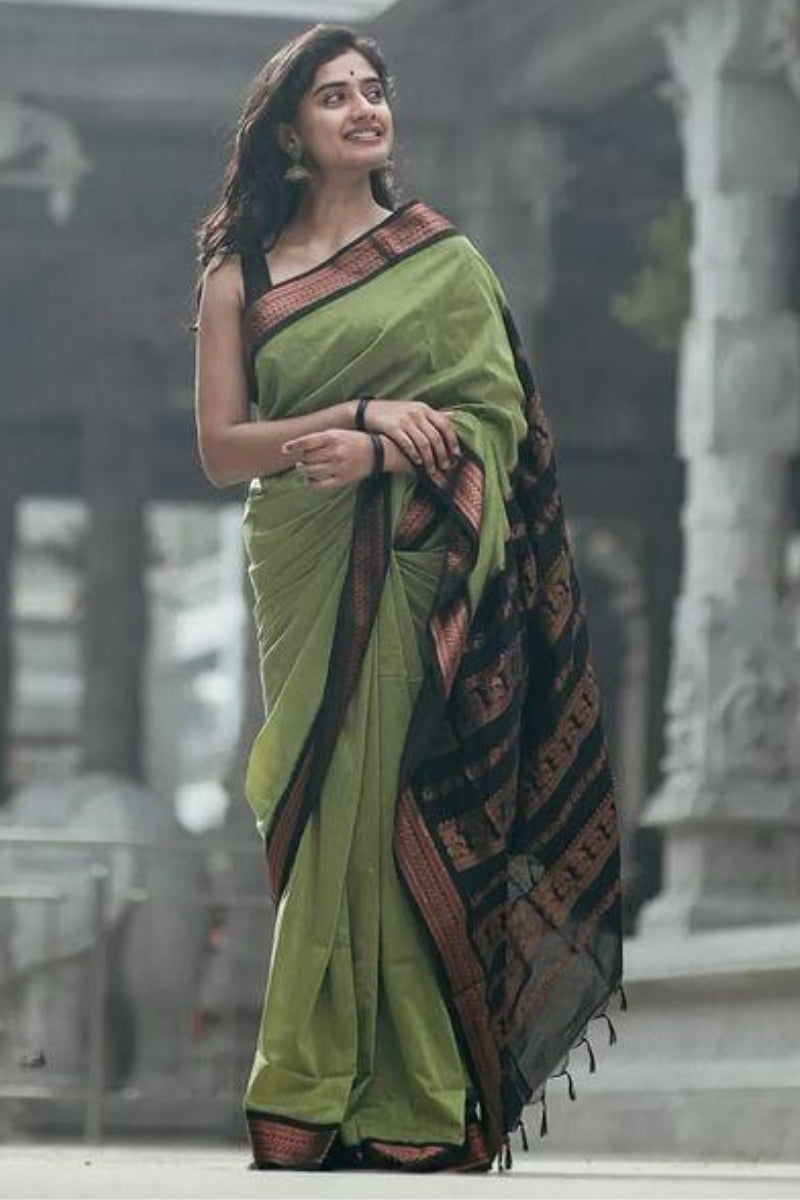 Assemblage Pista Soft Silk Saree With Imaginative Blouse Piece