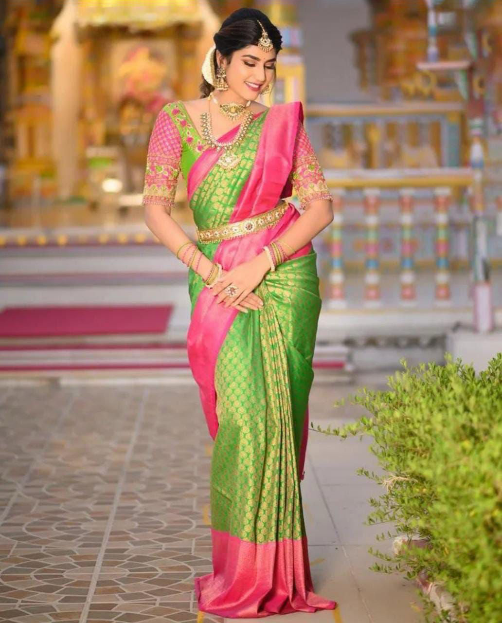 Allure Parrot Soft Silk Saree With Extraordinary Blouse Piece