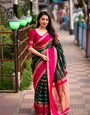 Forbearance Dark Green Soft Silk Saree With Innovative Blouse Piece