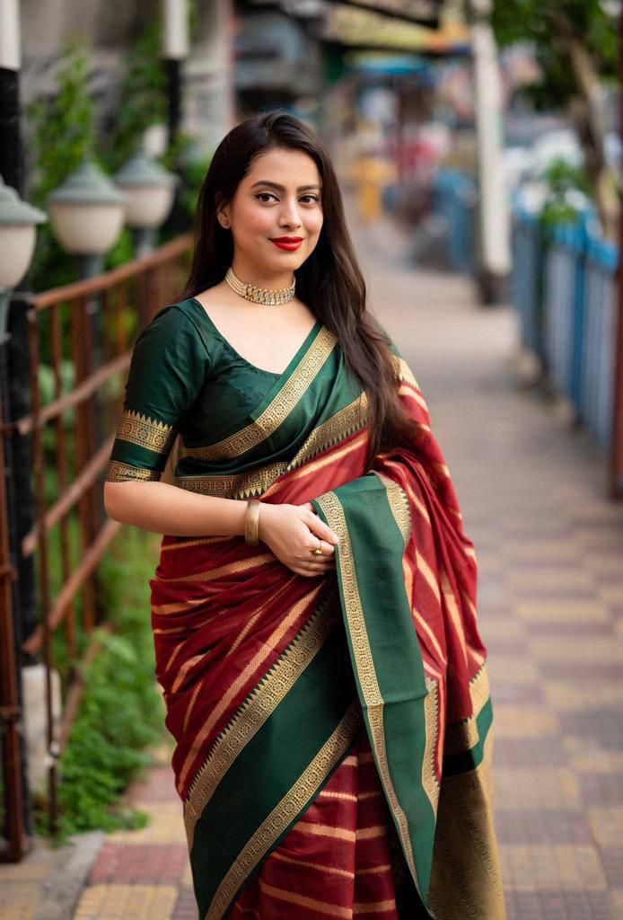 Nebula Maroon Soft Silk Saree With Epiphany Blouse Piece