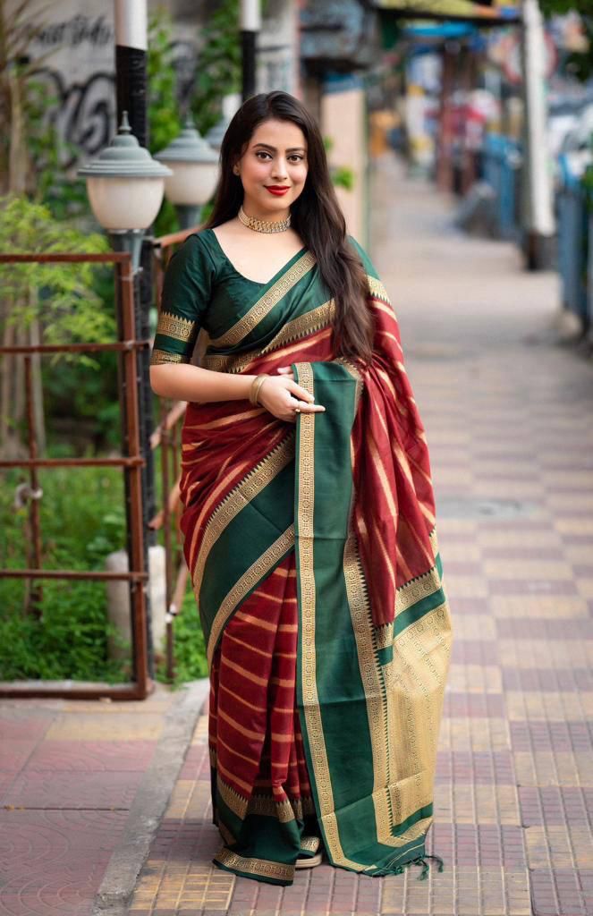 Nebula Maroon Soft Silk Saree With Epiphany Blouse Piece