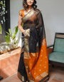 Glamorous Black Cotton Silk Saree With Quixotic Blouse Piece