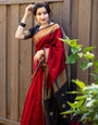 Fugacious Red Cotton Silk Saree With Charming Blouse Piece