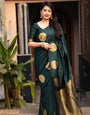 Most Dark Green Soft Silk Saree With Glowing Blouse Piece