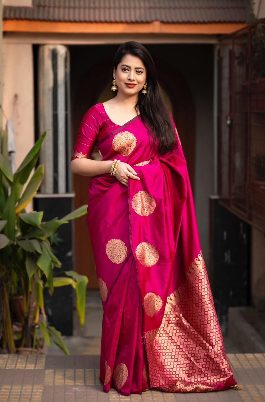 Bucolic Dark Pink Soft Silk Saree With Blissful Blouse Piece