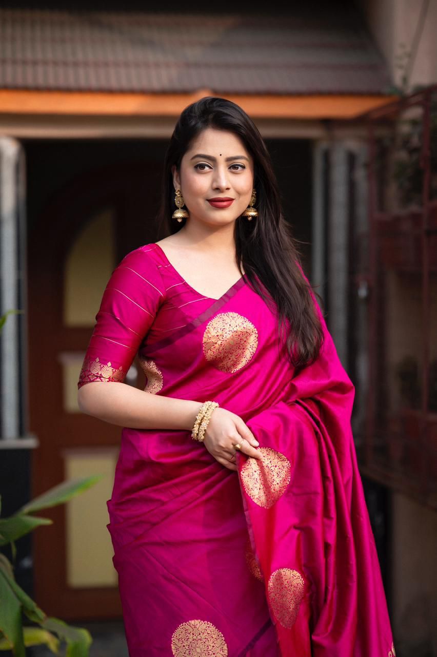 Bucolic Dark Pink Soft Silk Saree With Blissful Blouse Piece