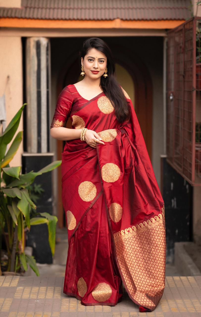 Devastating Maroon Soft Silk Saree With Vibrant Blouse Piece