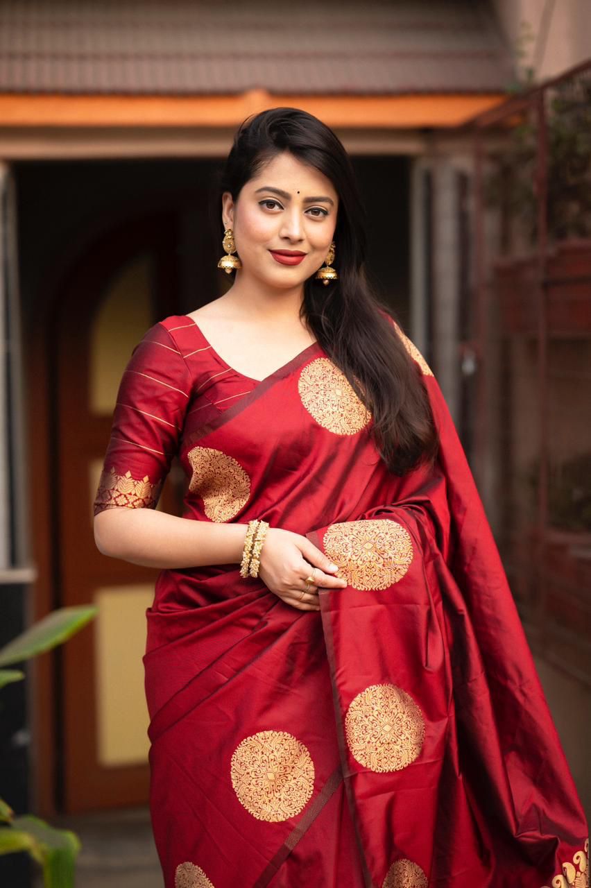 Devastating Maroon Soft Silk Saree With Vibrant Blouse Piece