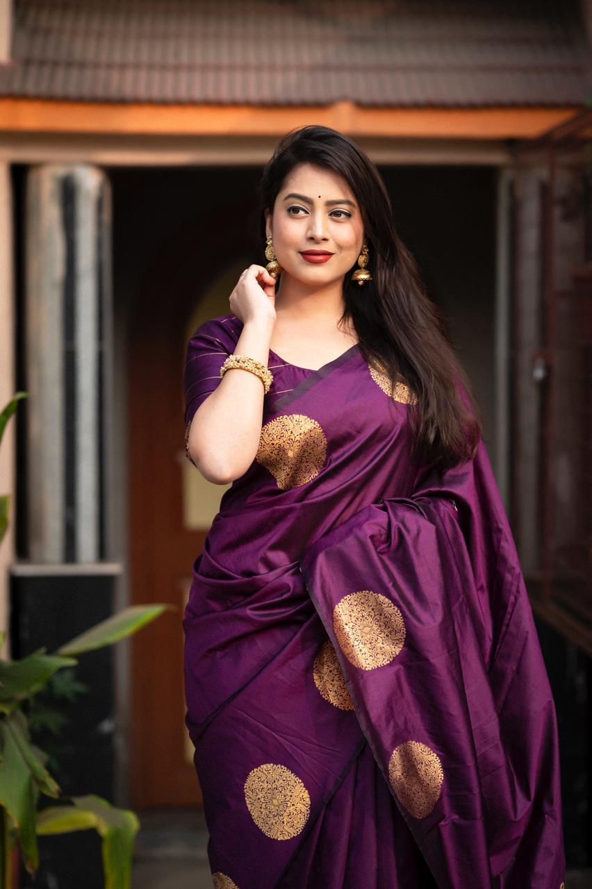 Vivacious Purple Soft Silk Saree With Pleasurable Blouse Piece