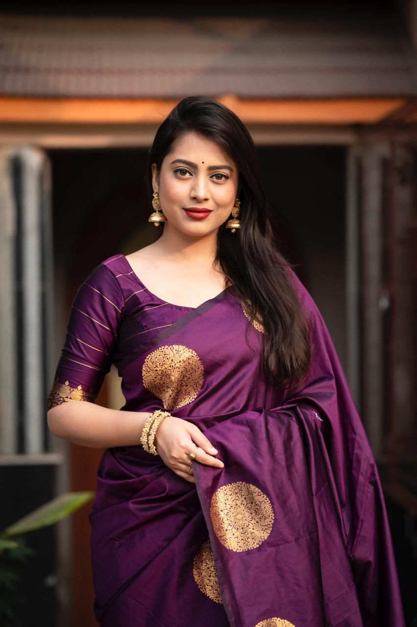 Vivacious Purple Soft Silk Saree With Pleasurable Blouse Piece