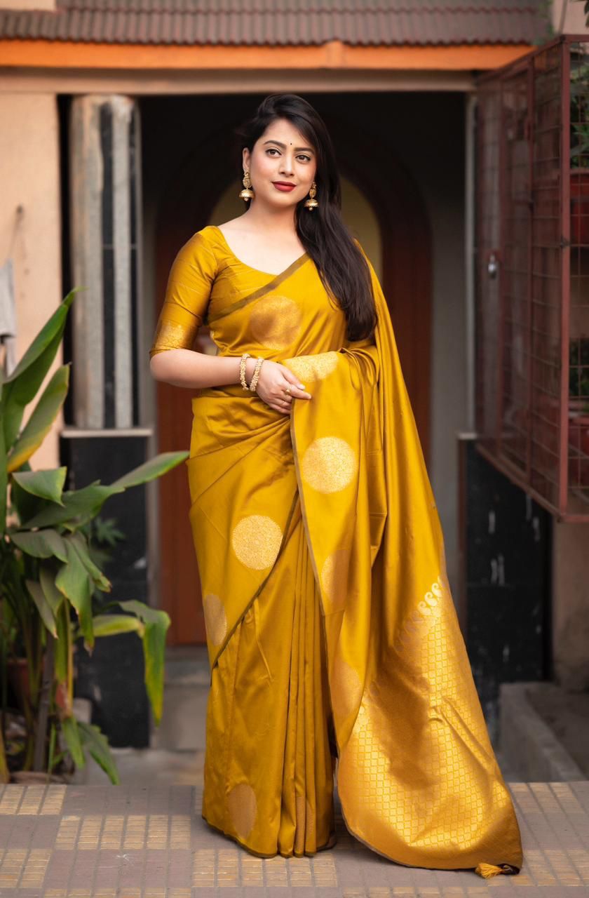 Captivating Yellow Soft Silk Saree With Felicitous Blouse Piece