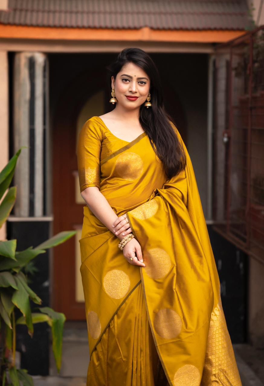 Captivating Yellow Soft Silk Saree With Felicitous Blouse Piece