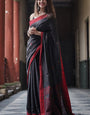 Comely Black Cotton Silk Saree With Resplendent Blouse Piece