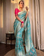 Divine Firozi Soft Silk Saree With Delectable Blouse Piece