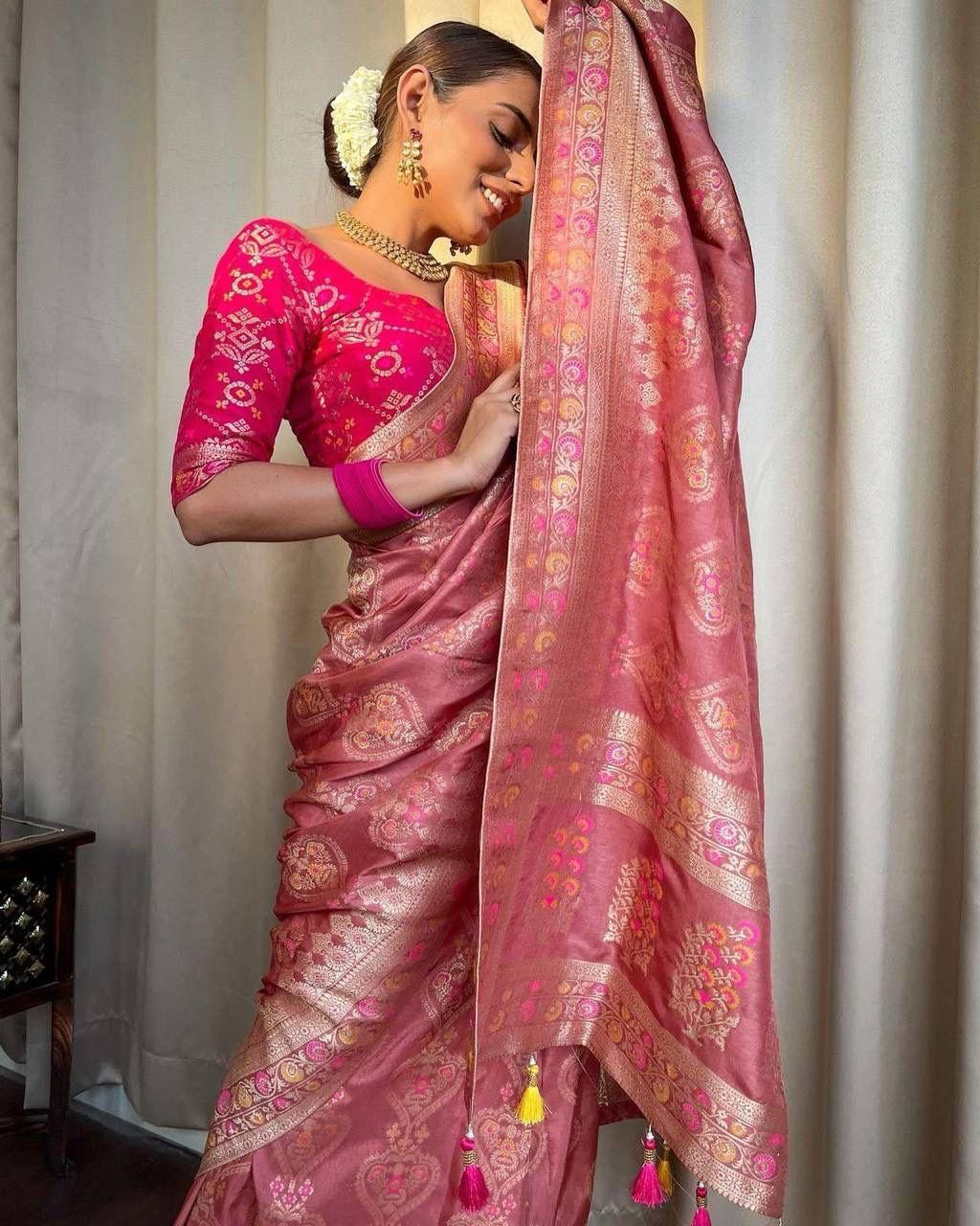 Most Peach Soft Silk Saree With Transcendent Blouse Piece