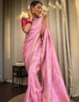 Pleasant Pink Soft Silk Saree With Surpassing Blouse Piece