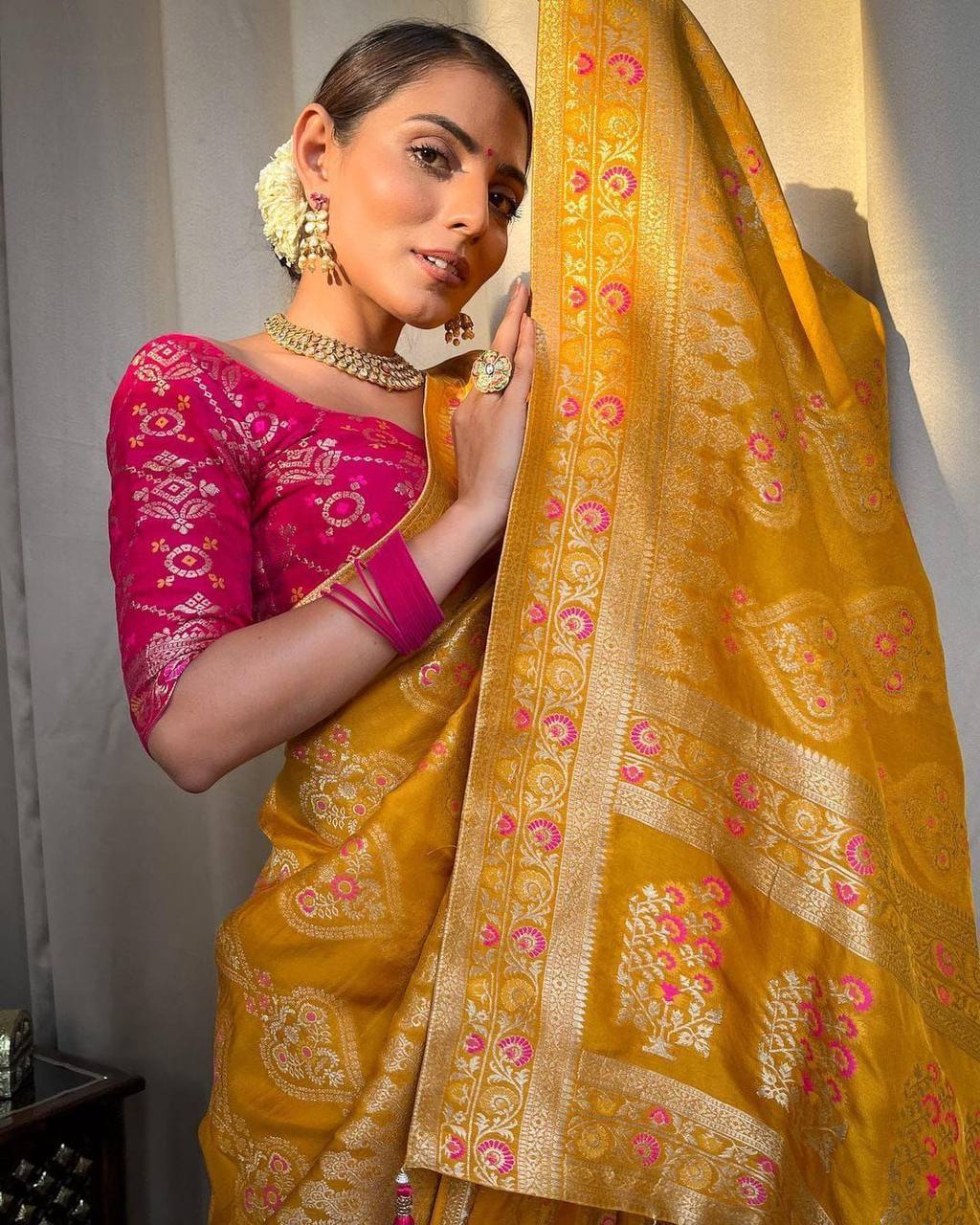 Sensational Yellow Soft Silk Saree With A Blouse Piece