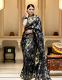 Diaphanous Black Soft Silk Saree With Twirling Blouse Piece