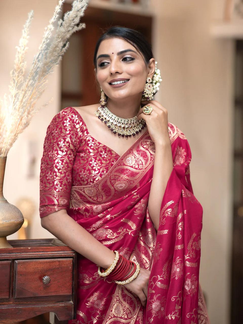 Smashing Dark Pink Soft Silk Saree With Classy Blouse Piece