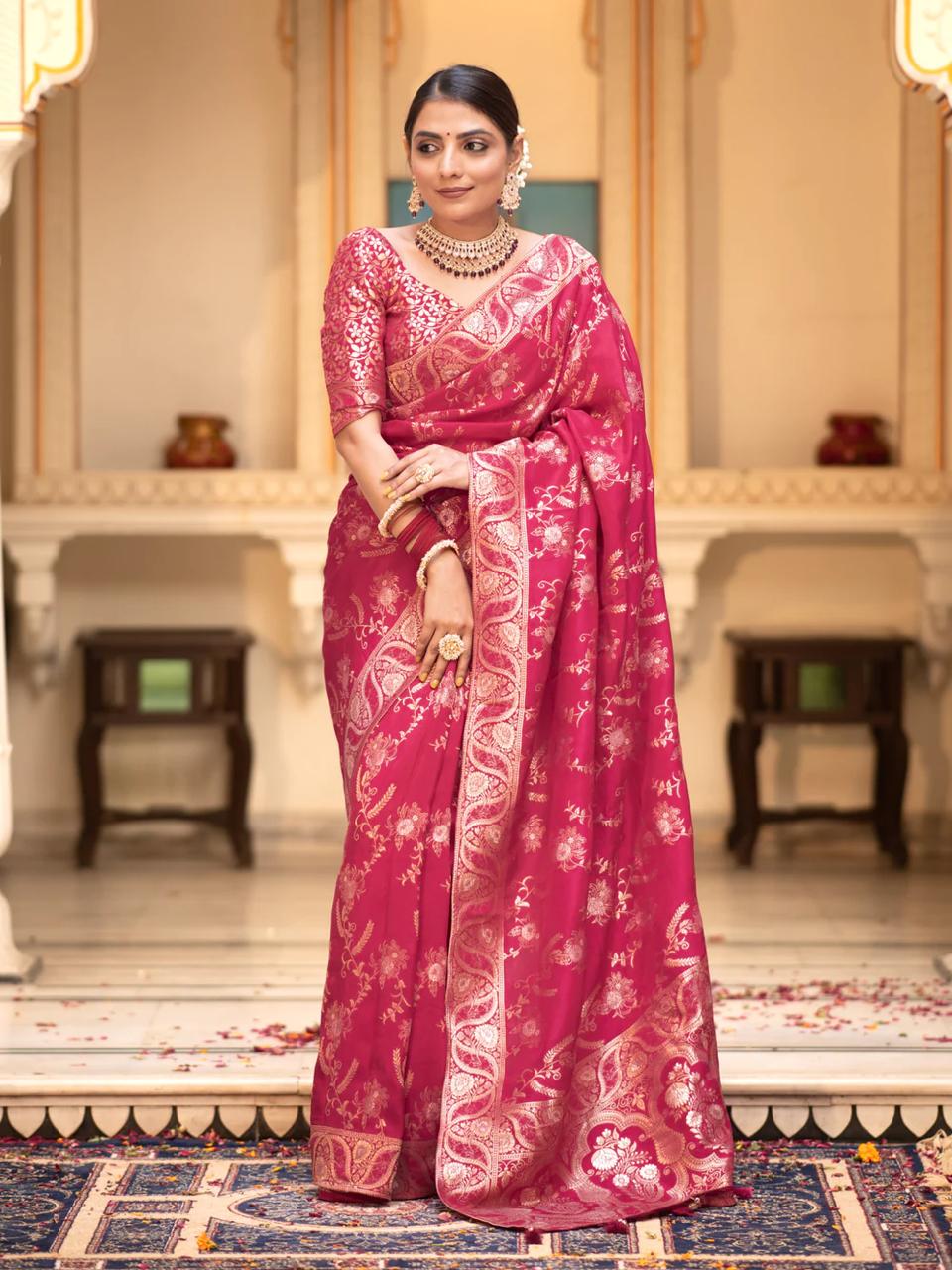 Smashing Dark Pink Soft Silk Saree With Classy Blouse Piece