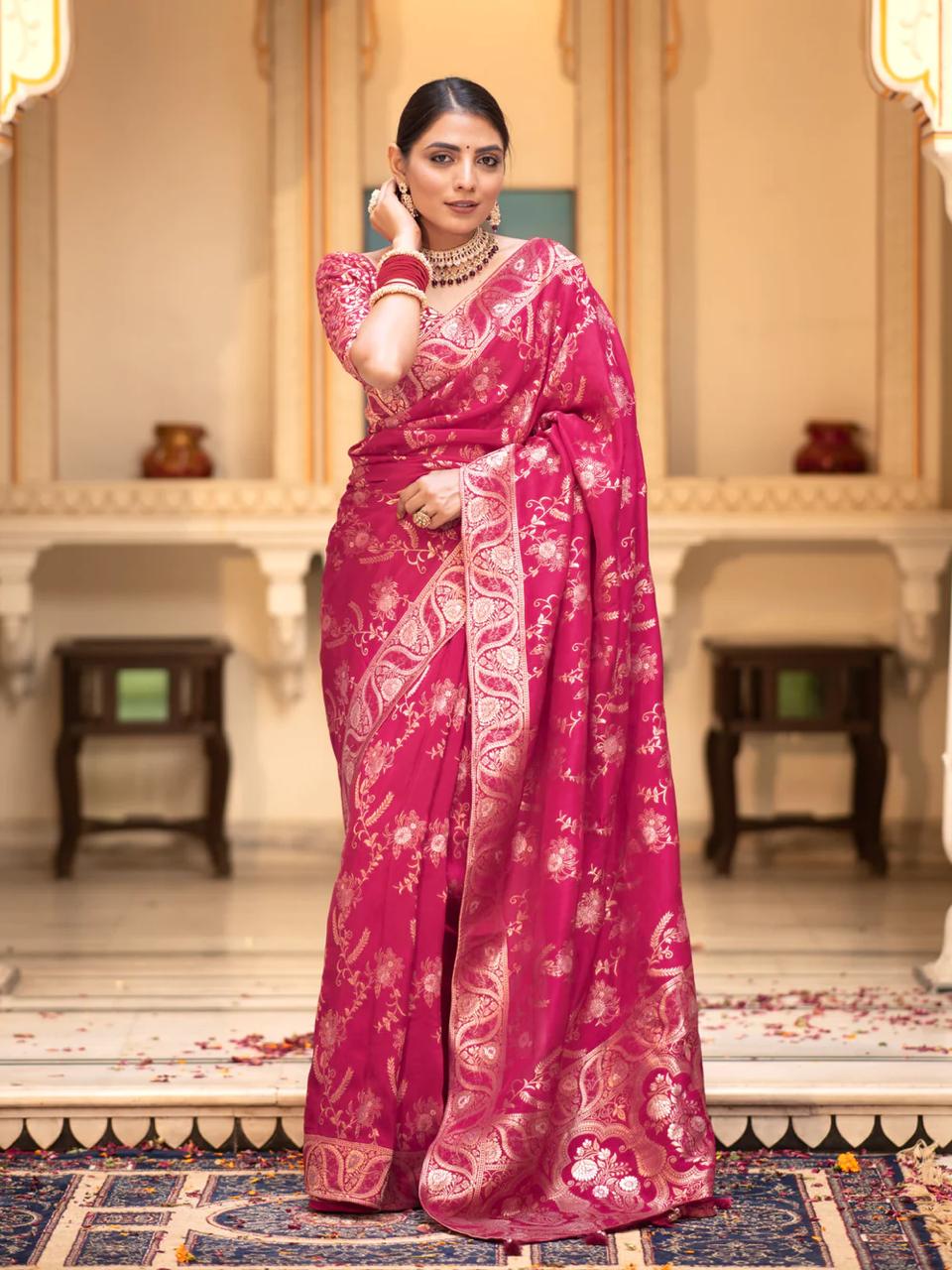 Smashing Dark Pink Soft Silk Saree With Classy Blouse Piece