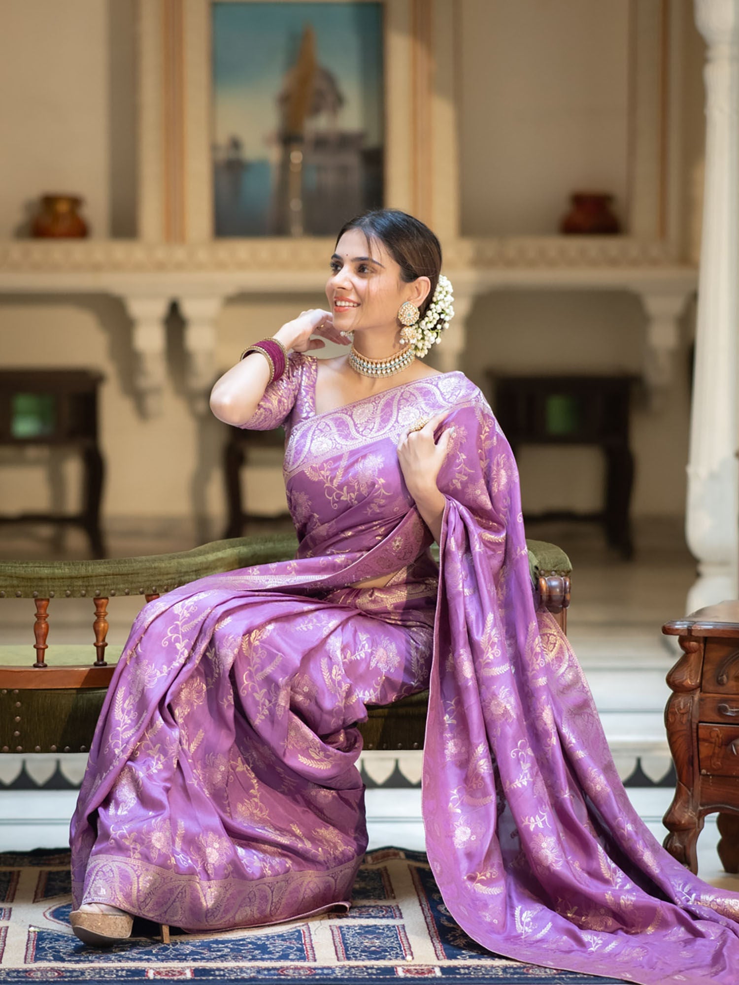 Effervescent Lavender Soft Silk Saree With Elegant Blouse Piece