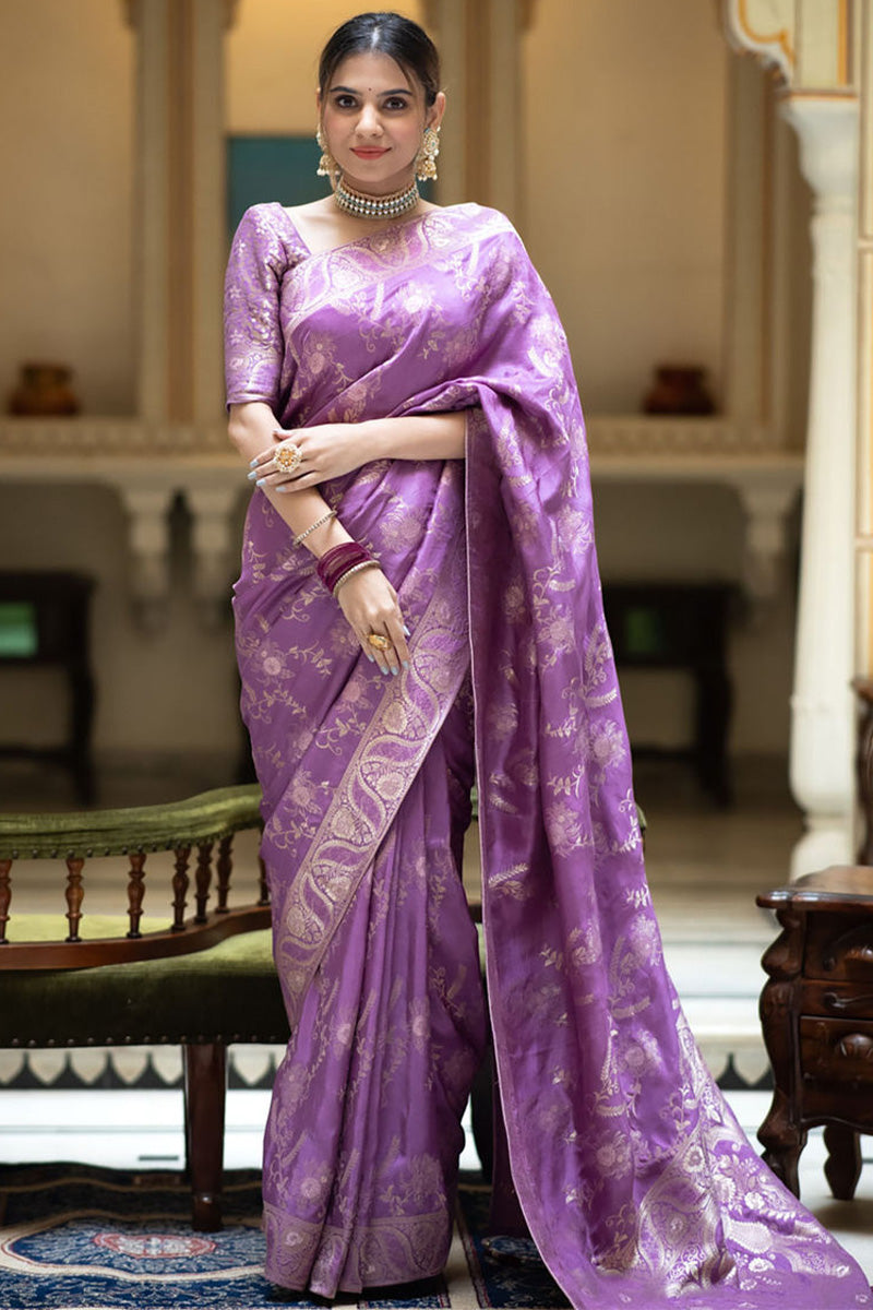 Effervescent Lavender Soft Silk Saree With Elegant Blouse Piece