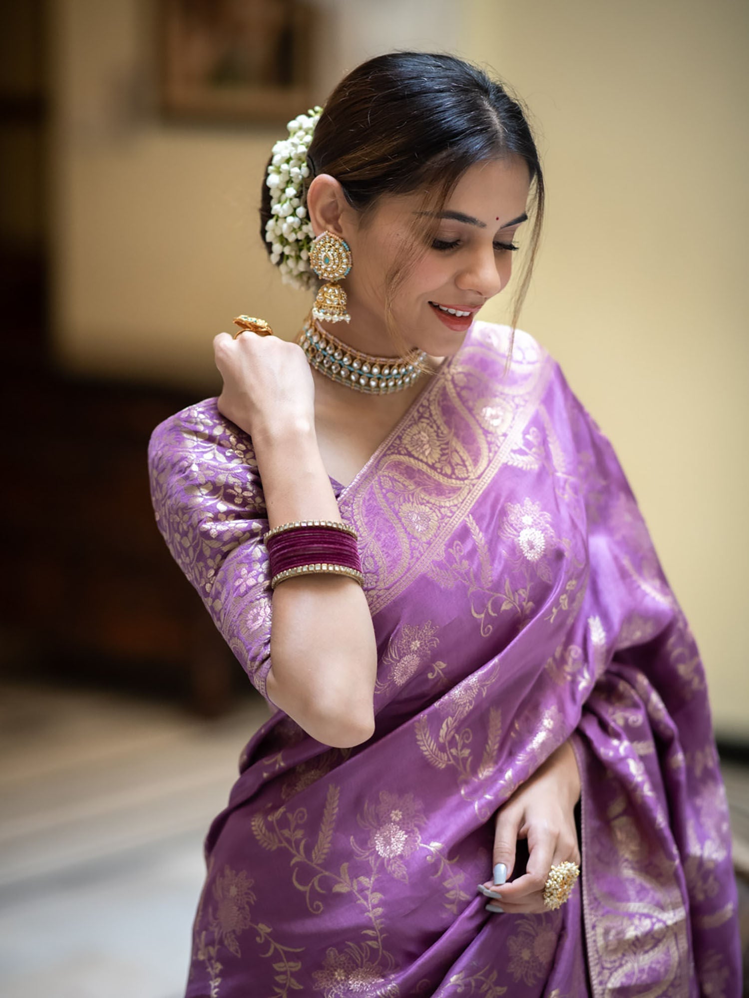 Effervescent Lavender Soft Silk Saree With Elegant Blouse Piece