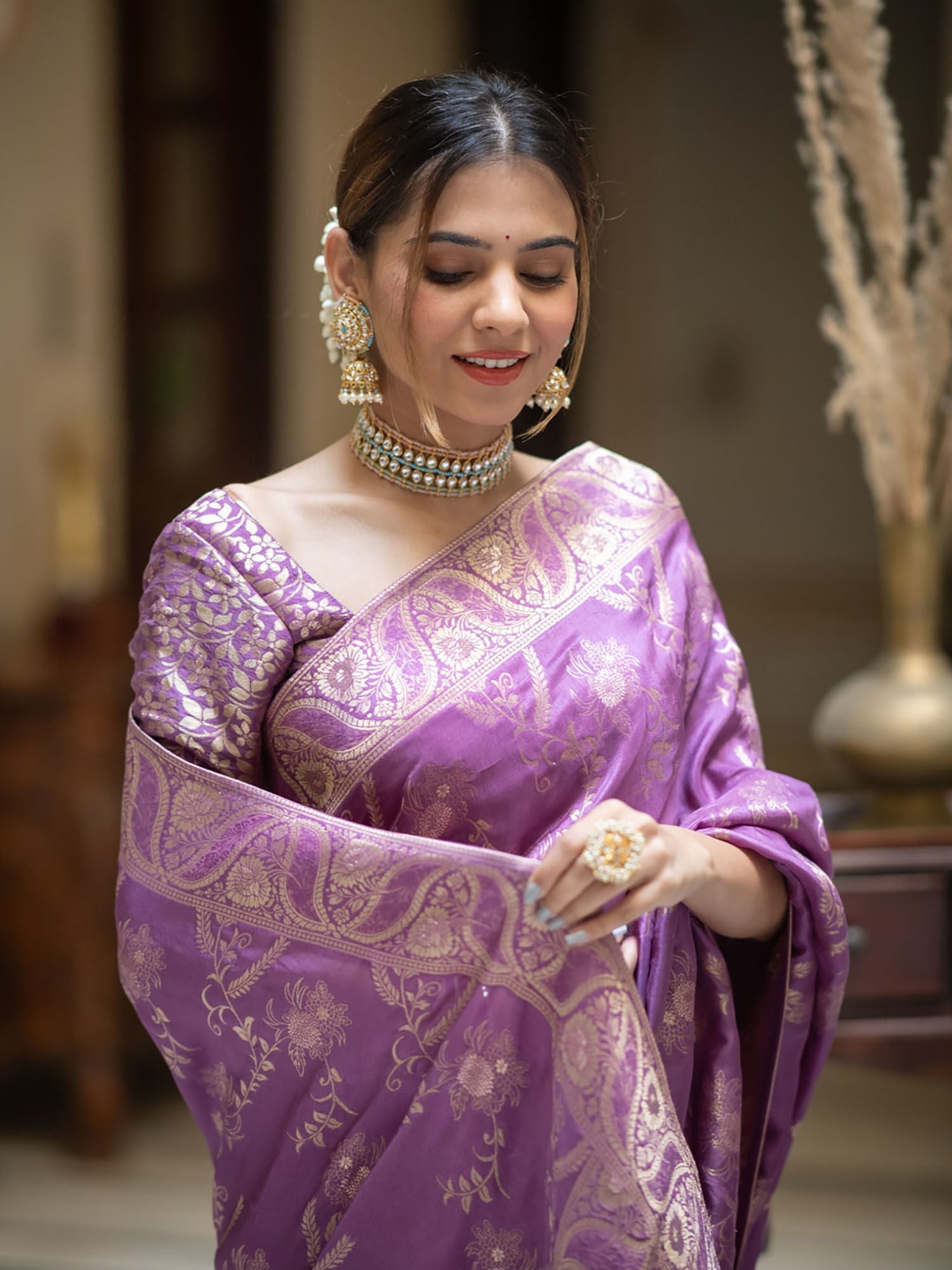 Effervescent Lavender Soft Silk Saree With Elegant Blouse Piece