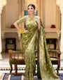 Energetic Mehndi Soft Silk Saree With Nebula Blouse Piece